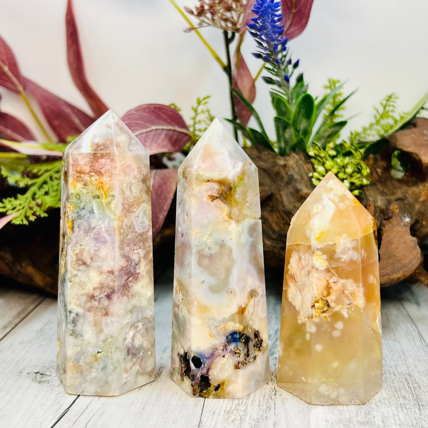 Flower Agate Points Coated in Angel Aura Crystal Generator