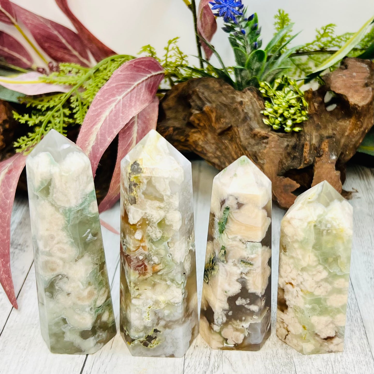 Green Flower Agate Sakura Rare Points Towers Crystal Generators