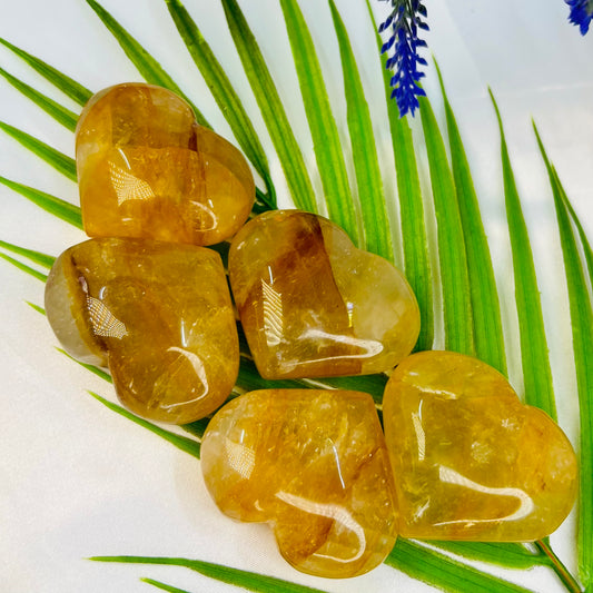 Golden Healer Quartz Hearts Crystal Carvings