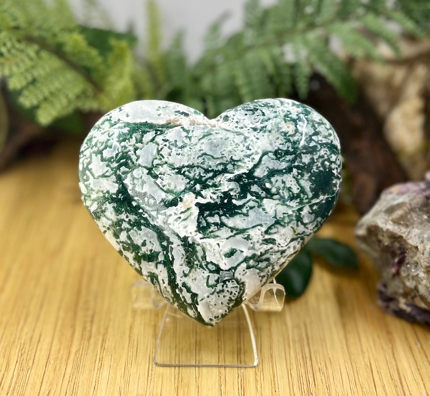 Large Moss Agate Heart Crystal Carving Australian Seller