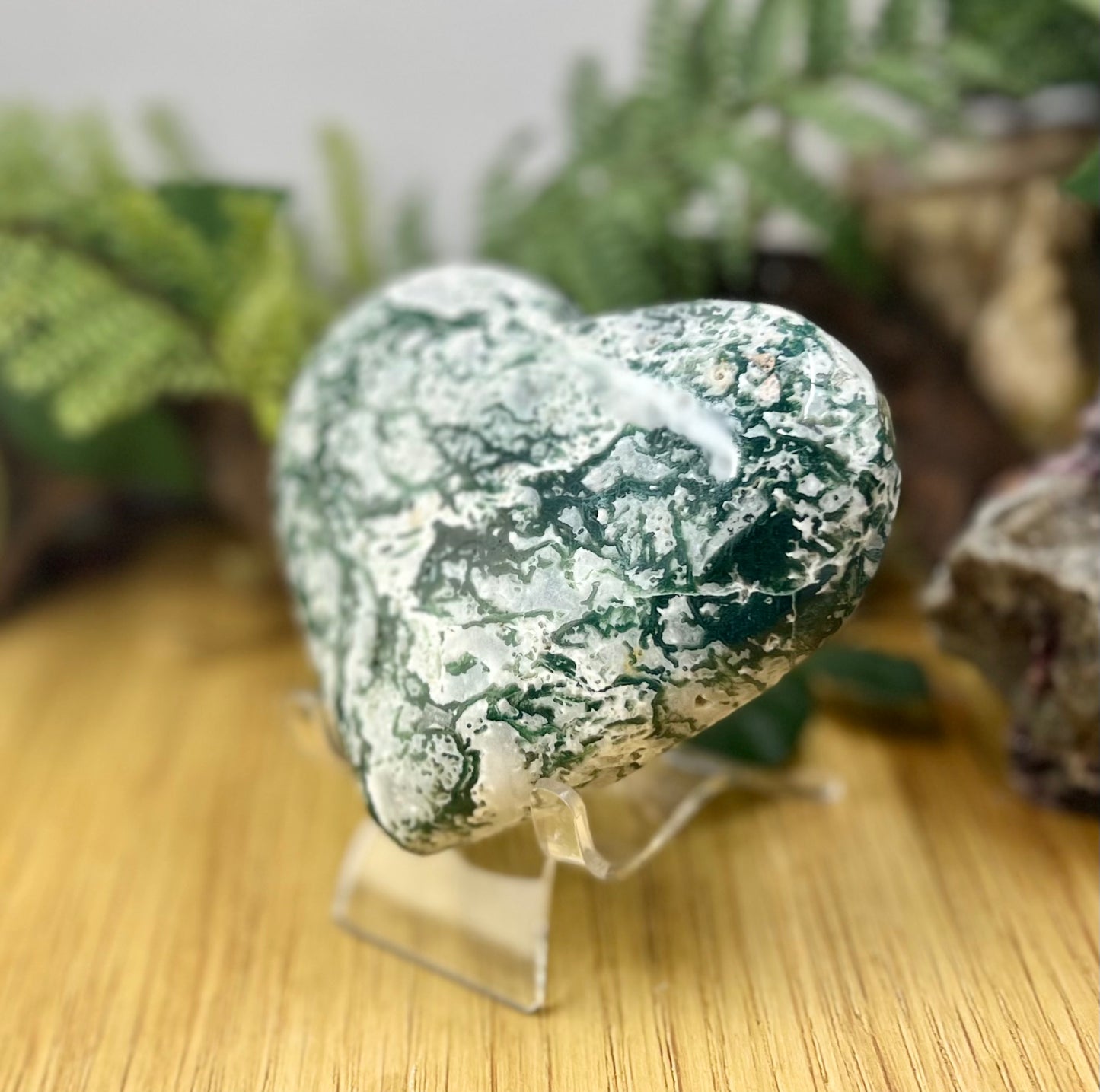 Large Moss Agate Heart Crystal Carving Australian Seller