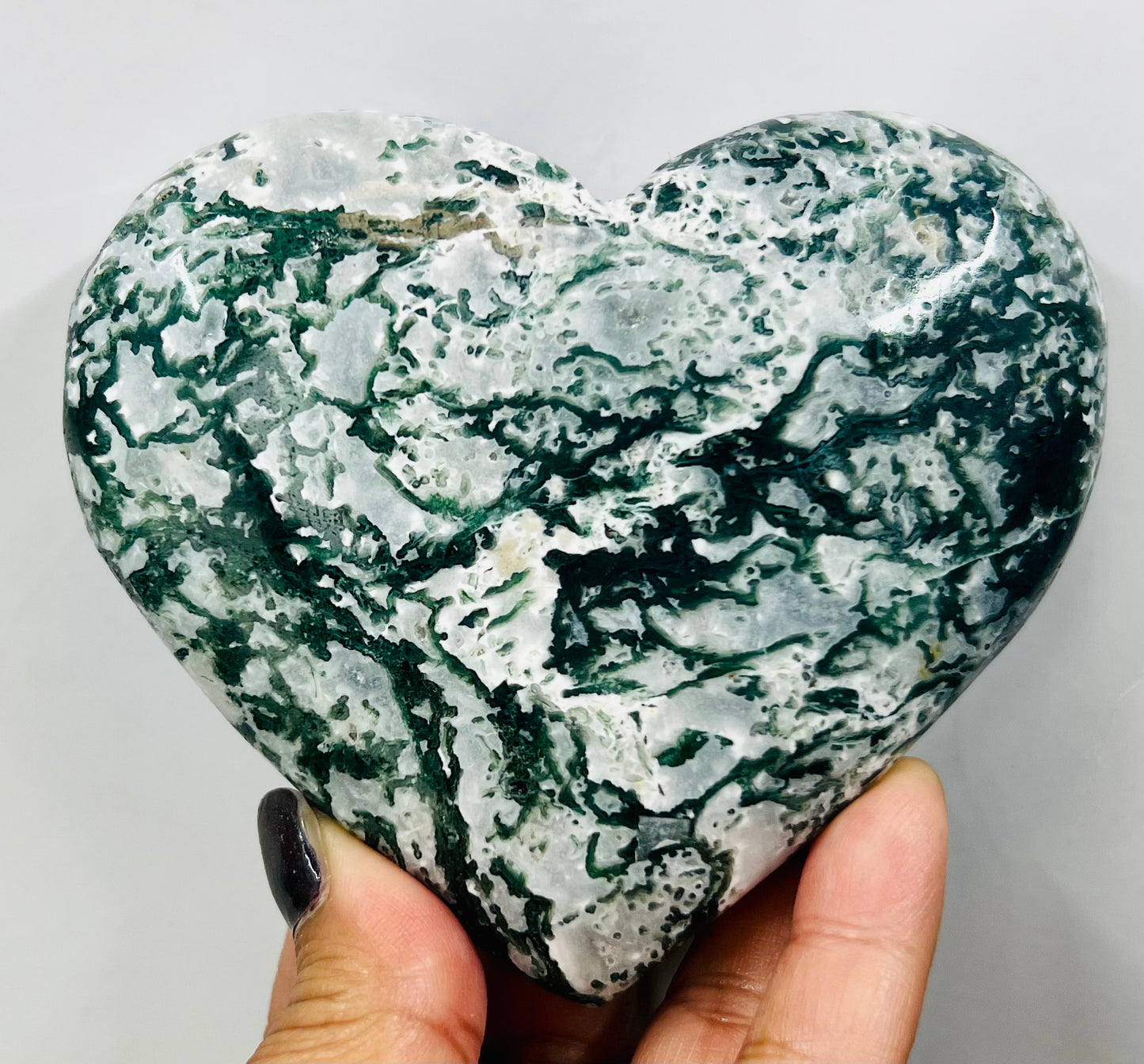 Large Moss Agate Heart Crystal Carving Australian Seller