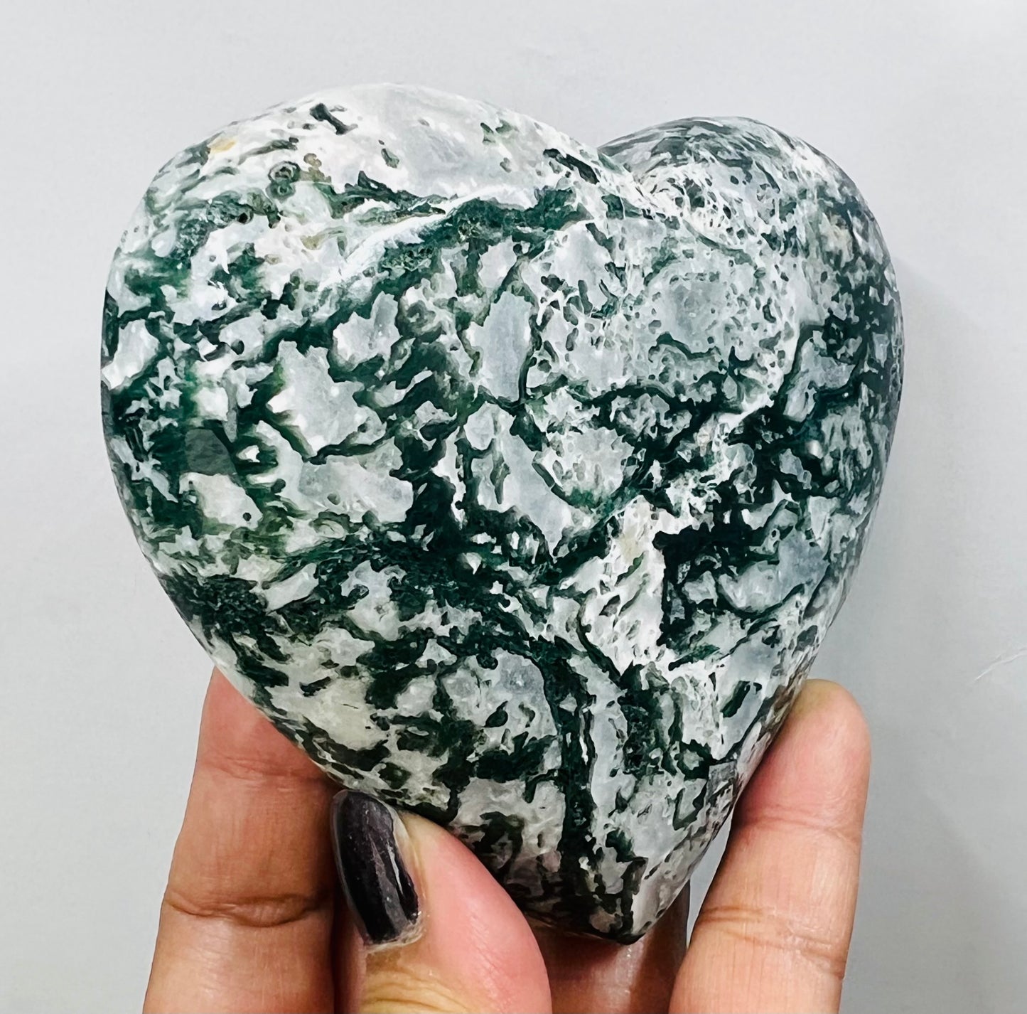 Large Moss Agate Heart Crystal Carving Australian Seller