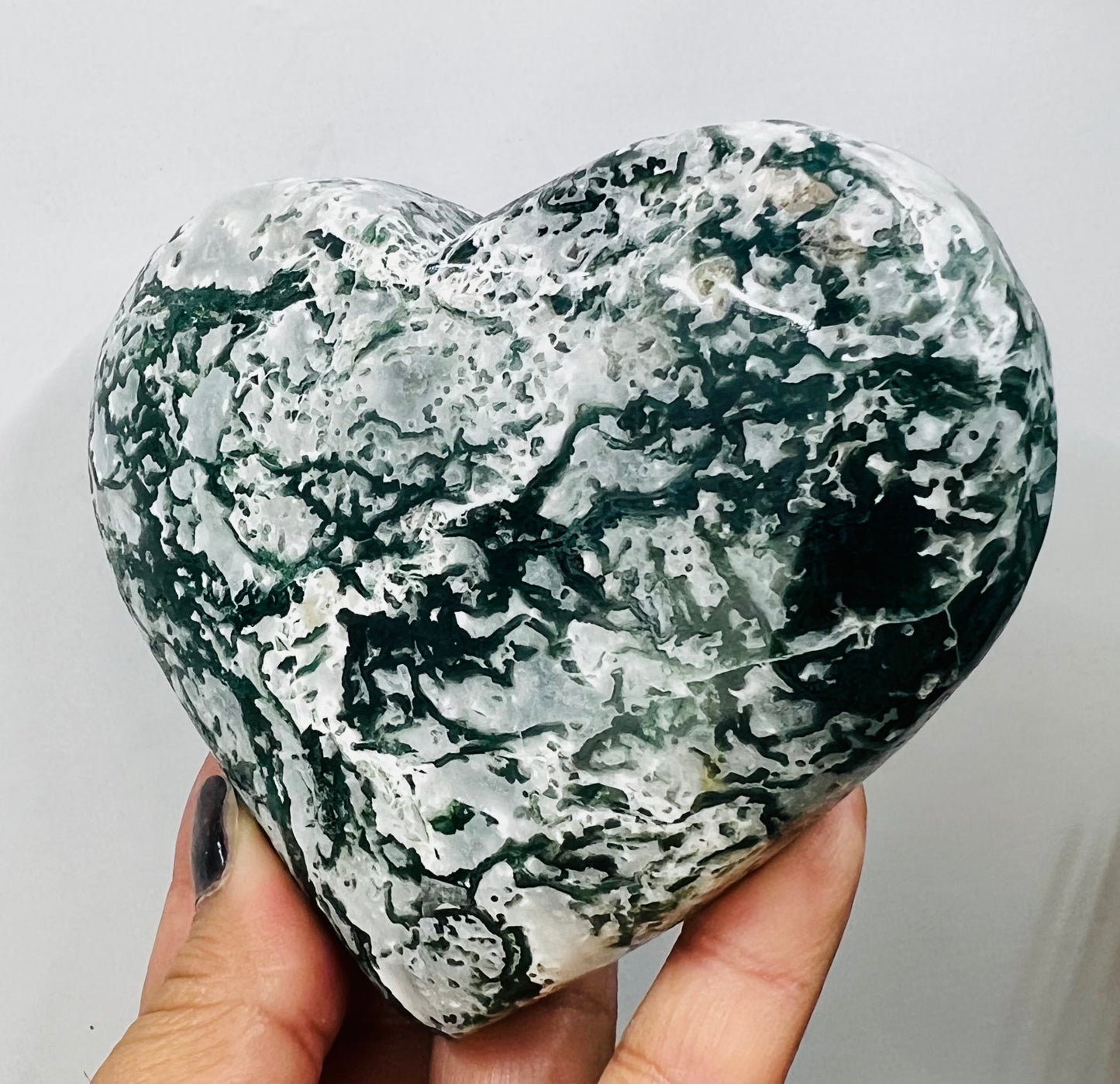 Large Moss Agate Heart Crystal Carving Australian Seller