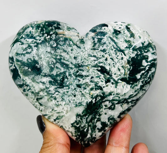 Large Moss Agate Heart Crystal Carving Australian Seller