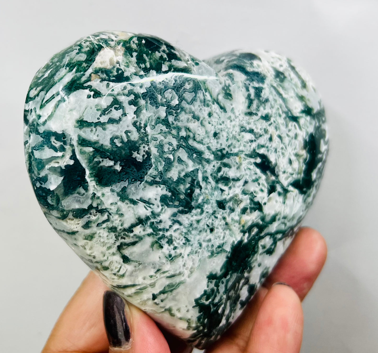 Large Moss Agate Heart Crystal Carving Australian Seller