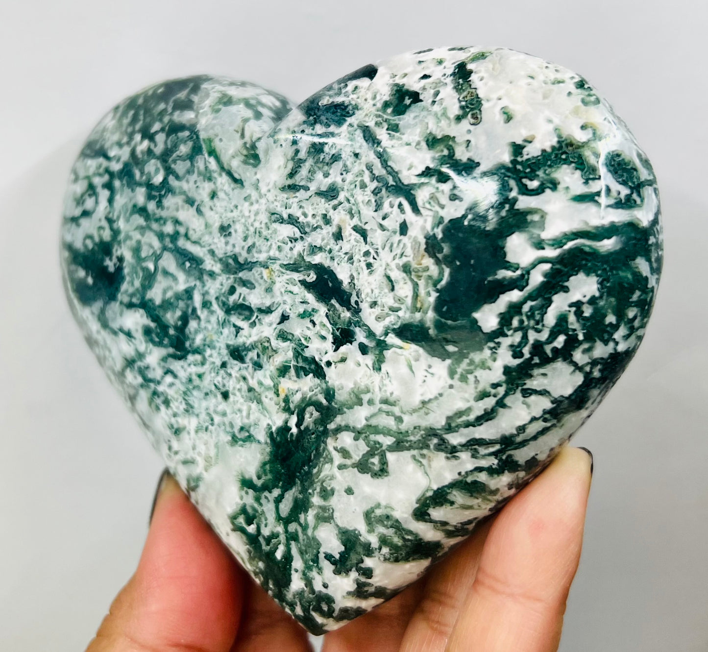 Large Moss Agate Heart Crystal Carving Australian Seller