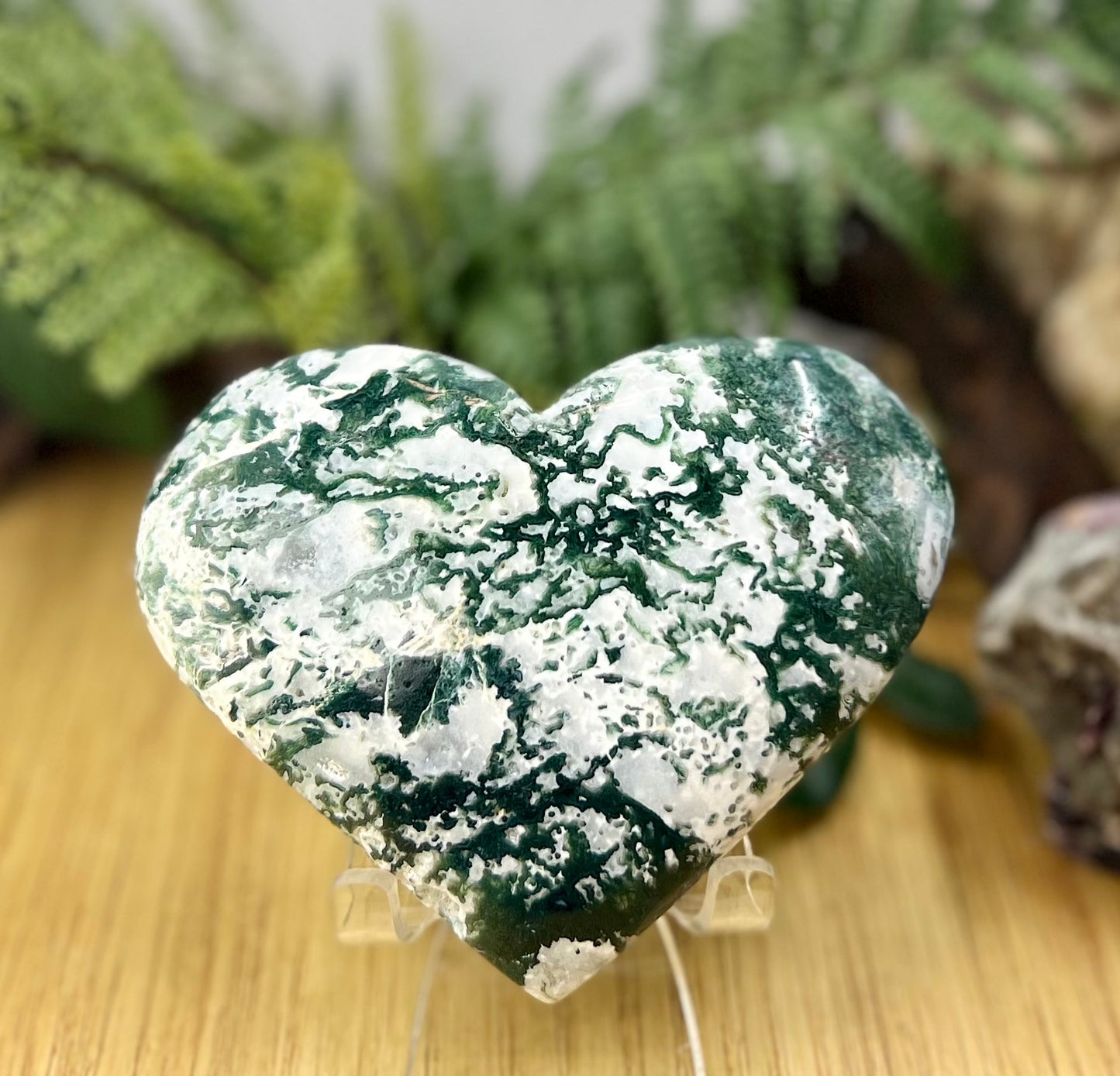 Large Moss Agate Heart Crystal Carving Australian Seller