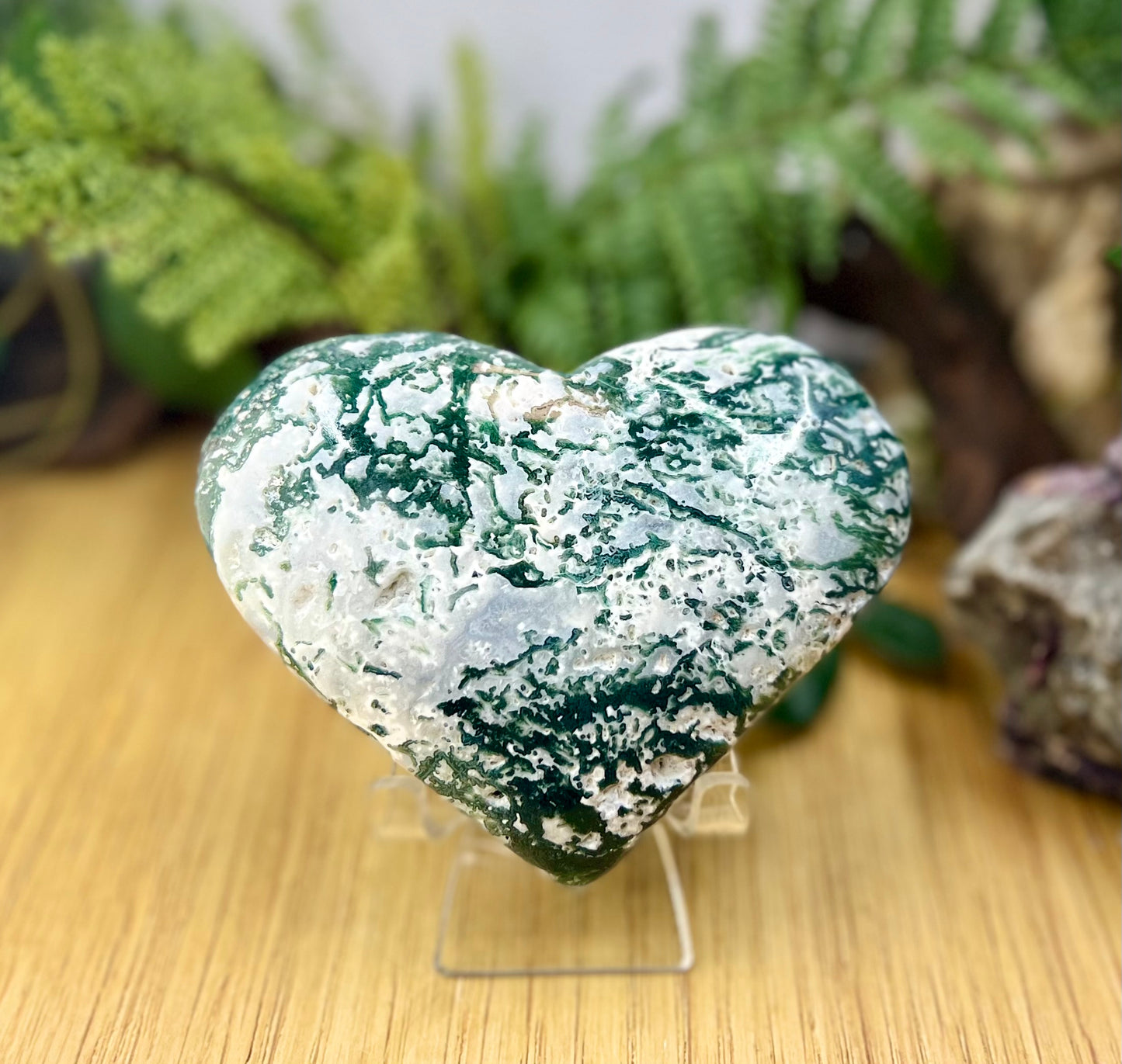 Large Moss Agate Heart Crystal Carving Australian Seller