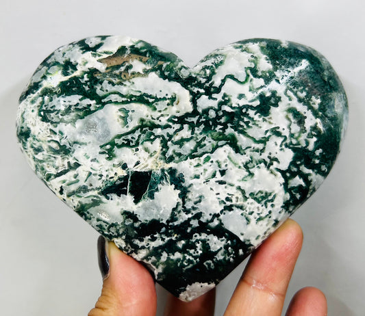 Large Moss Agate Heart Crystal Carving Australian Seller