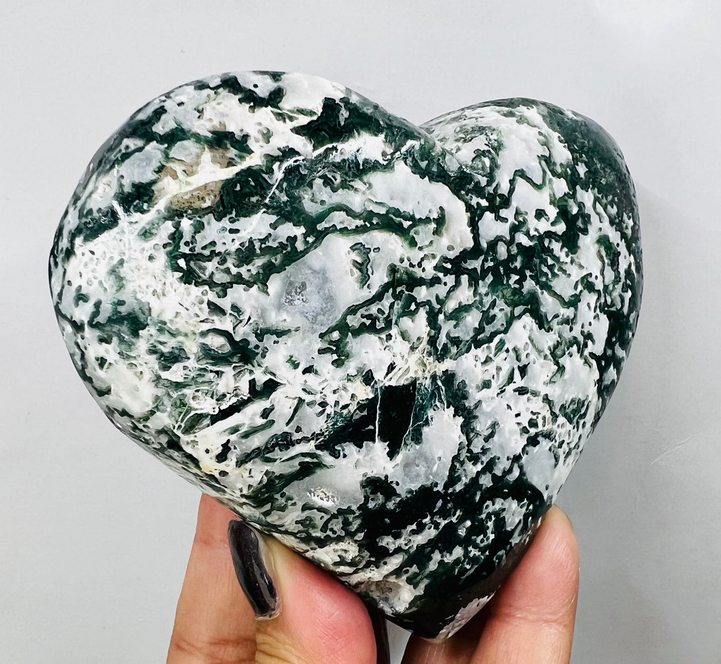 Large Moss Agate Heart Crystal Carving Australian Seller