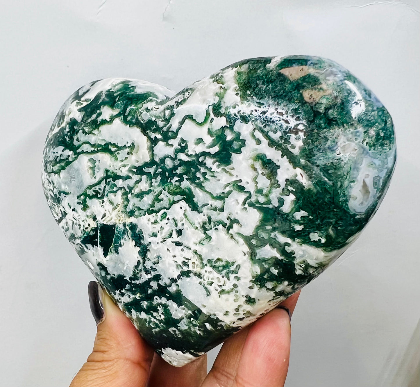 Large Moss Agate Heart Crystal Carving Australian Seller