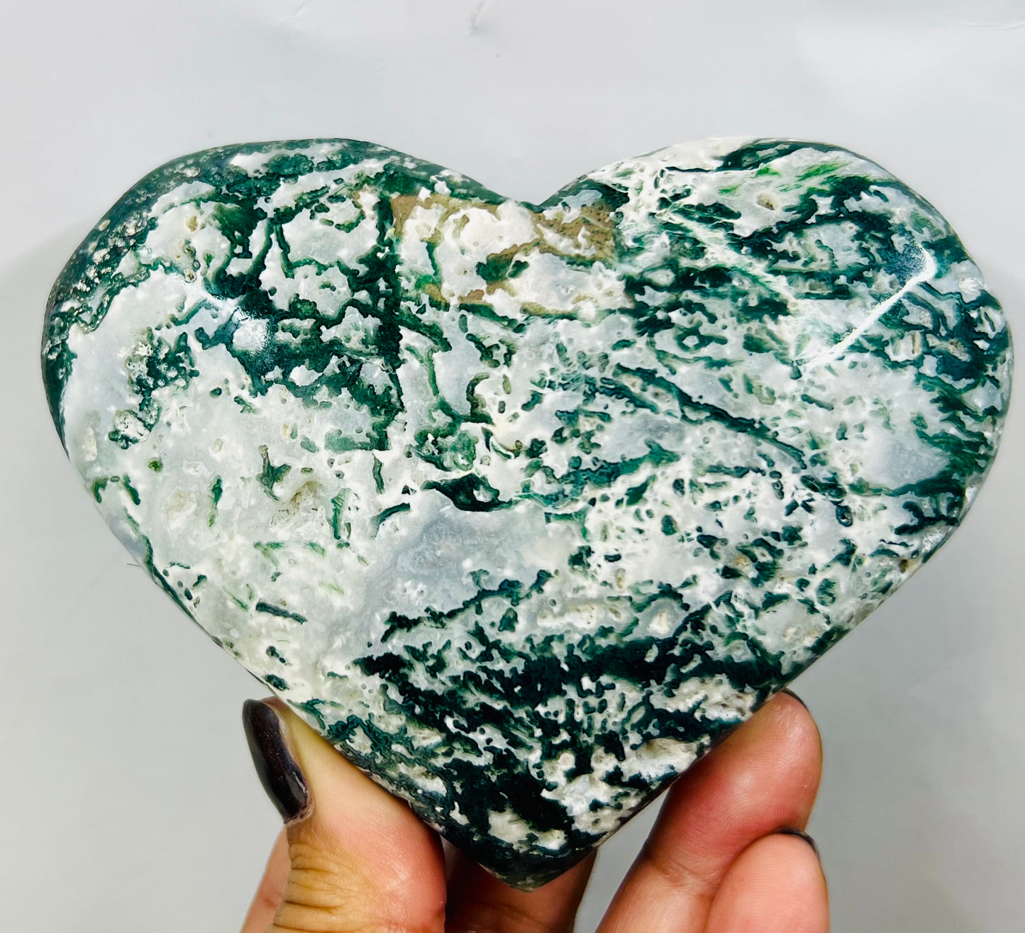 Large Moss Agate Heart Crystal Carving Australian Seller