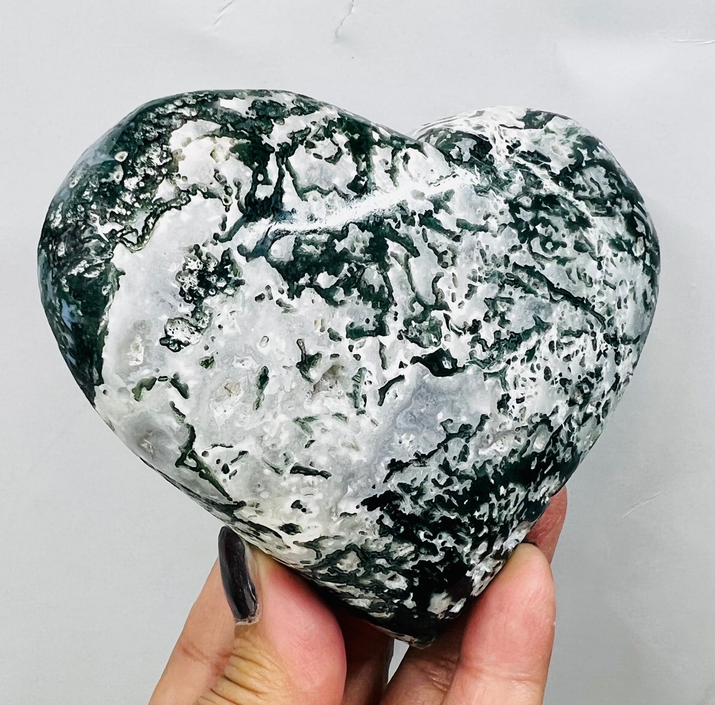 Large Moss Agate Heart Crystal Carving Australian Seller