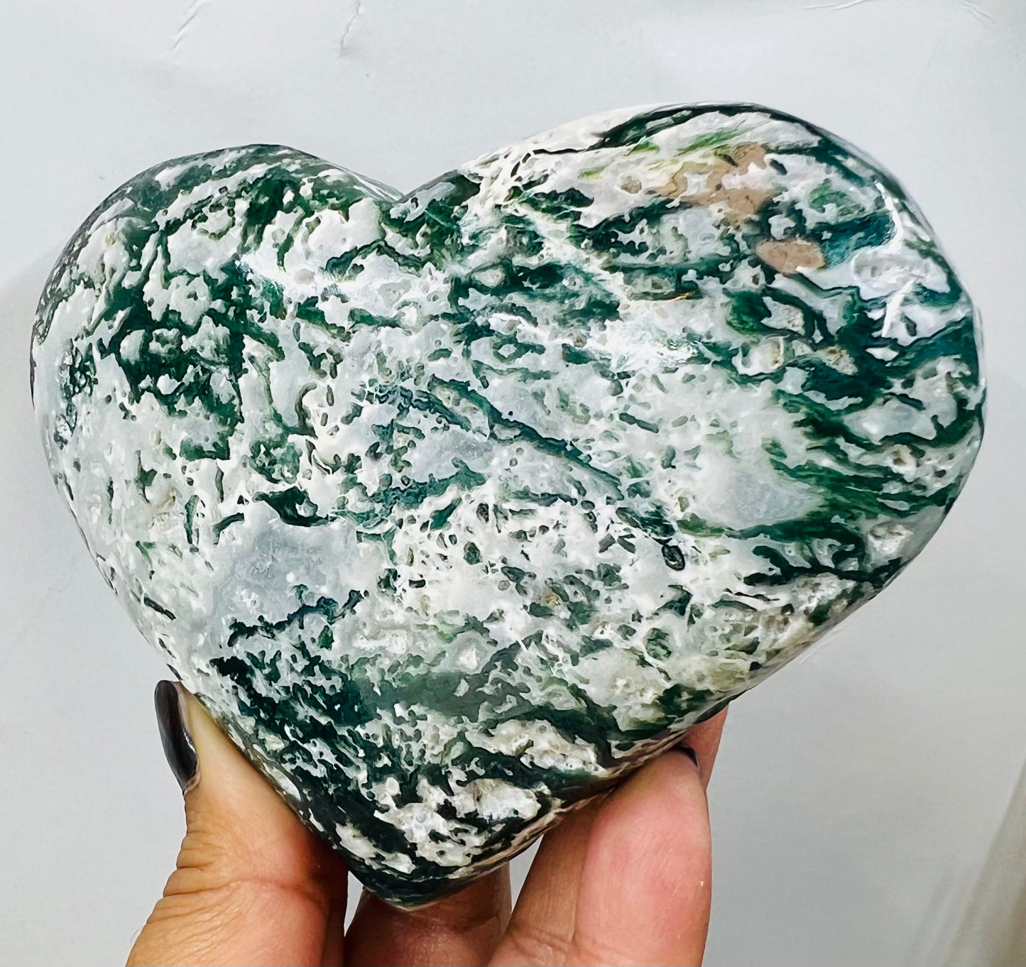 Large Moss Agate Heart Crystal Carving Australian Seller