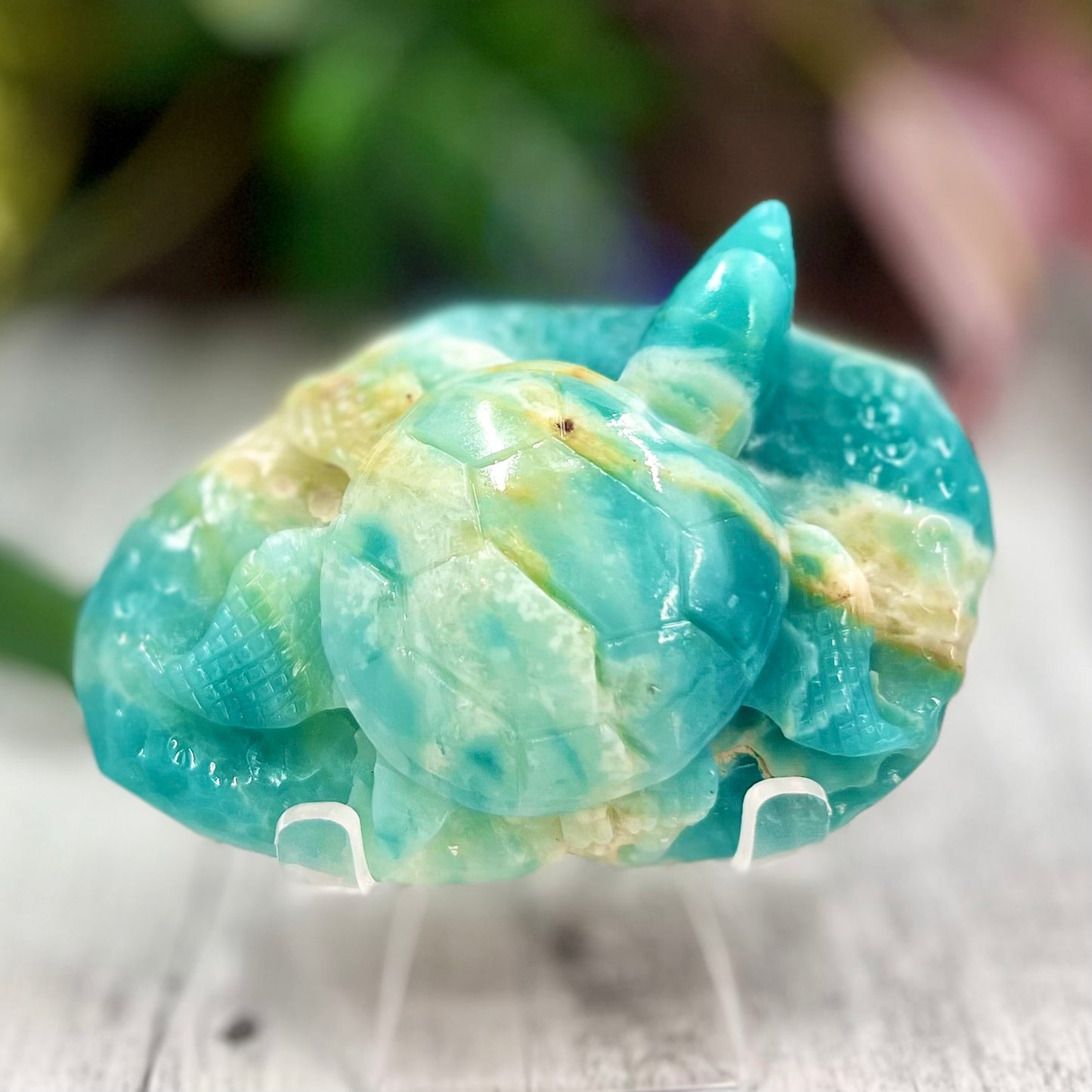 Peruvian Blue Opal Turtle Crystal Carving