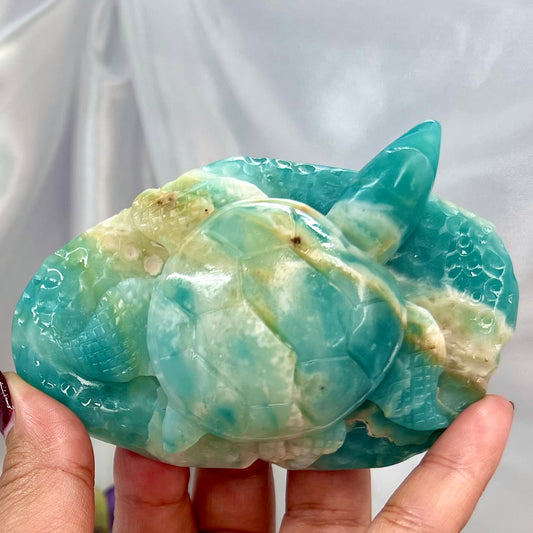 Peruvian Blue Opal Turtle Crystal Carving