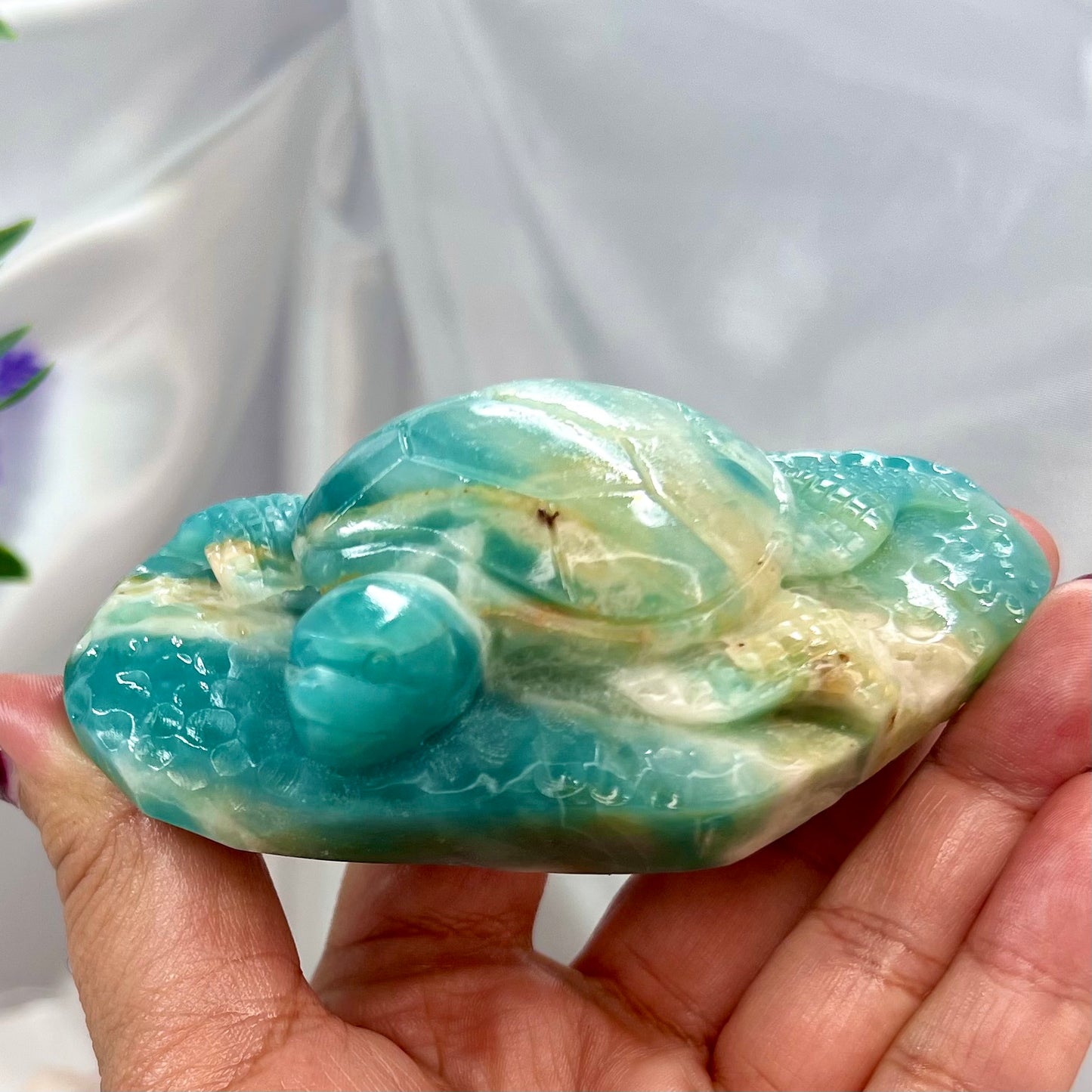 Peruvian Blue Opal Turtle Crystal Carving