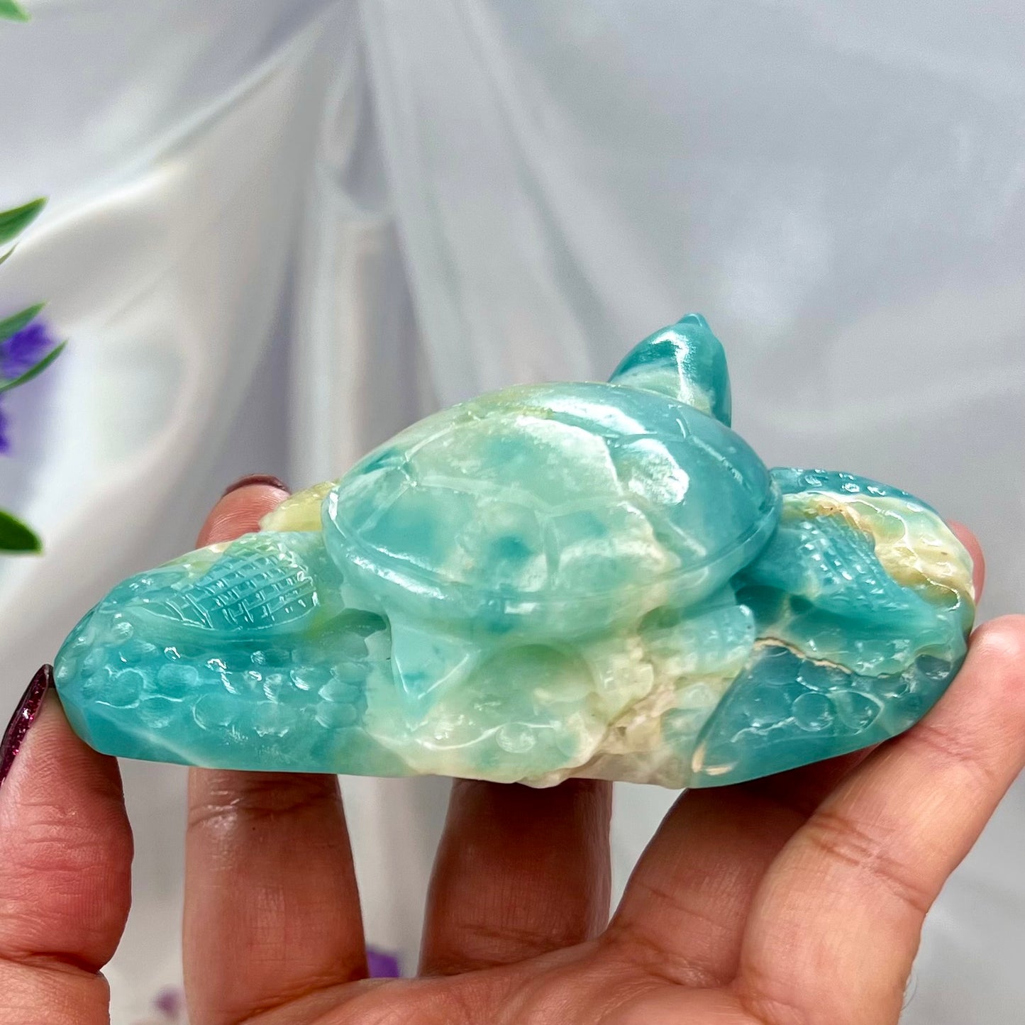 Peruvian Blue Opal Turtle Crystal Carving