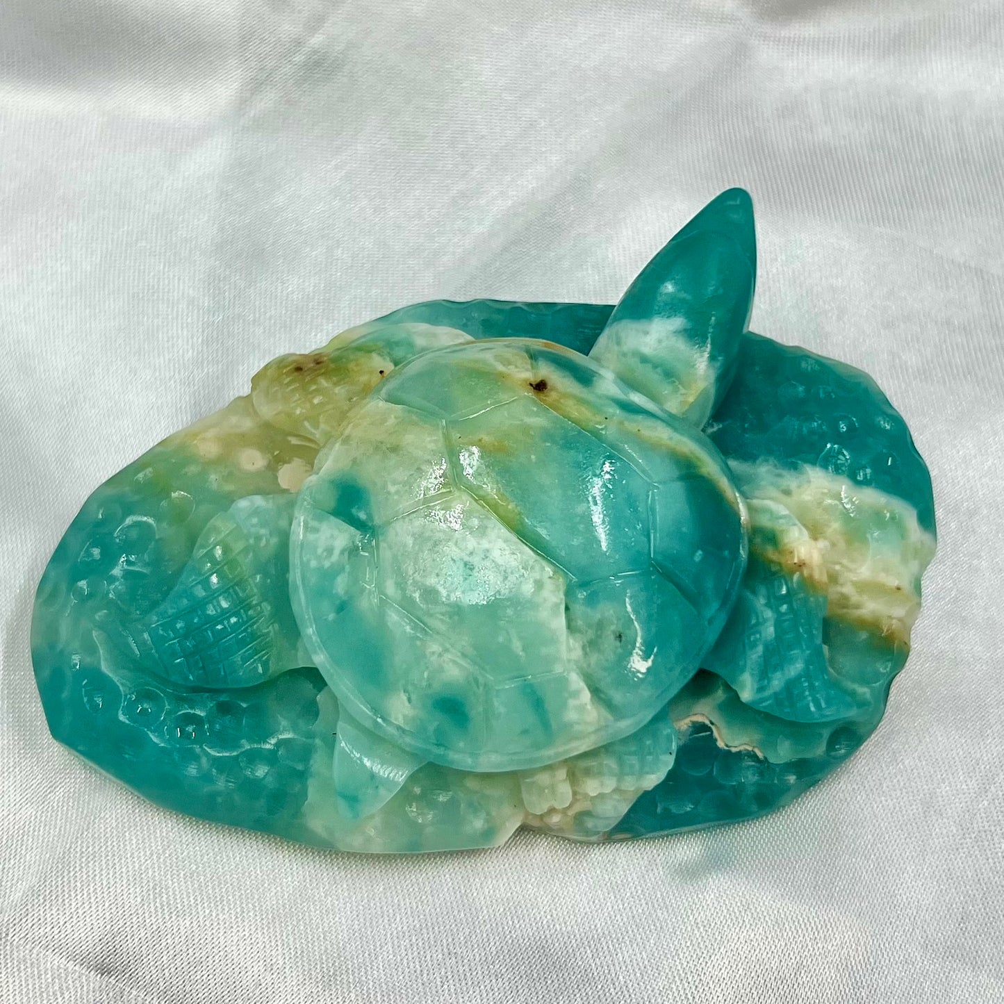 Peruvian Blue Opal Turtle Crystal Carving