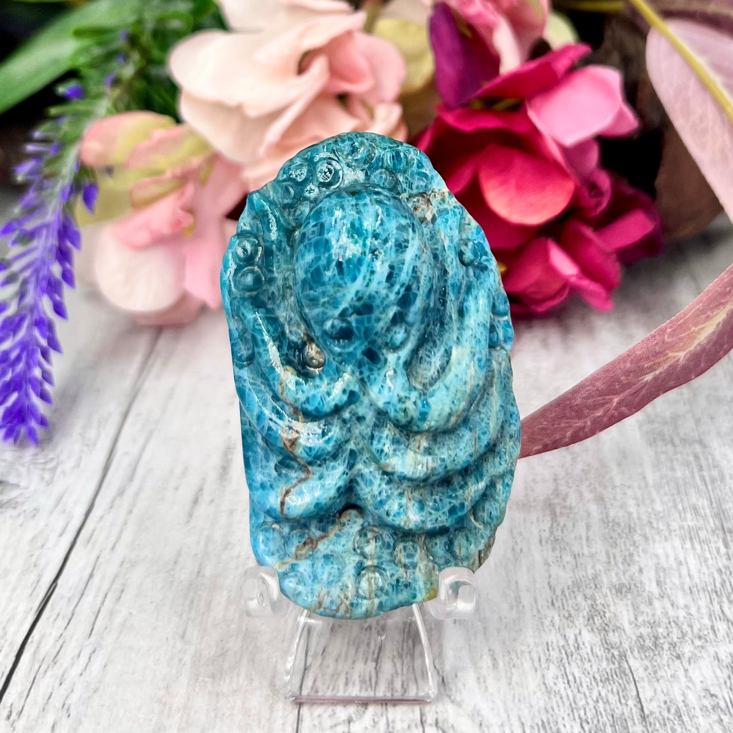 Blue Apatite Octopus Crystal Carving Australian Seller