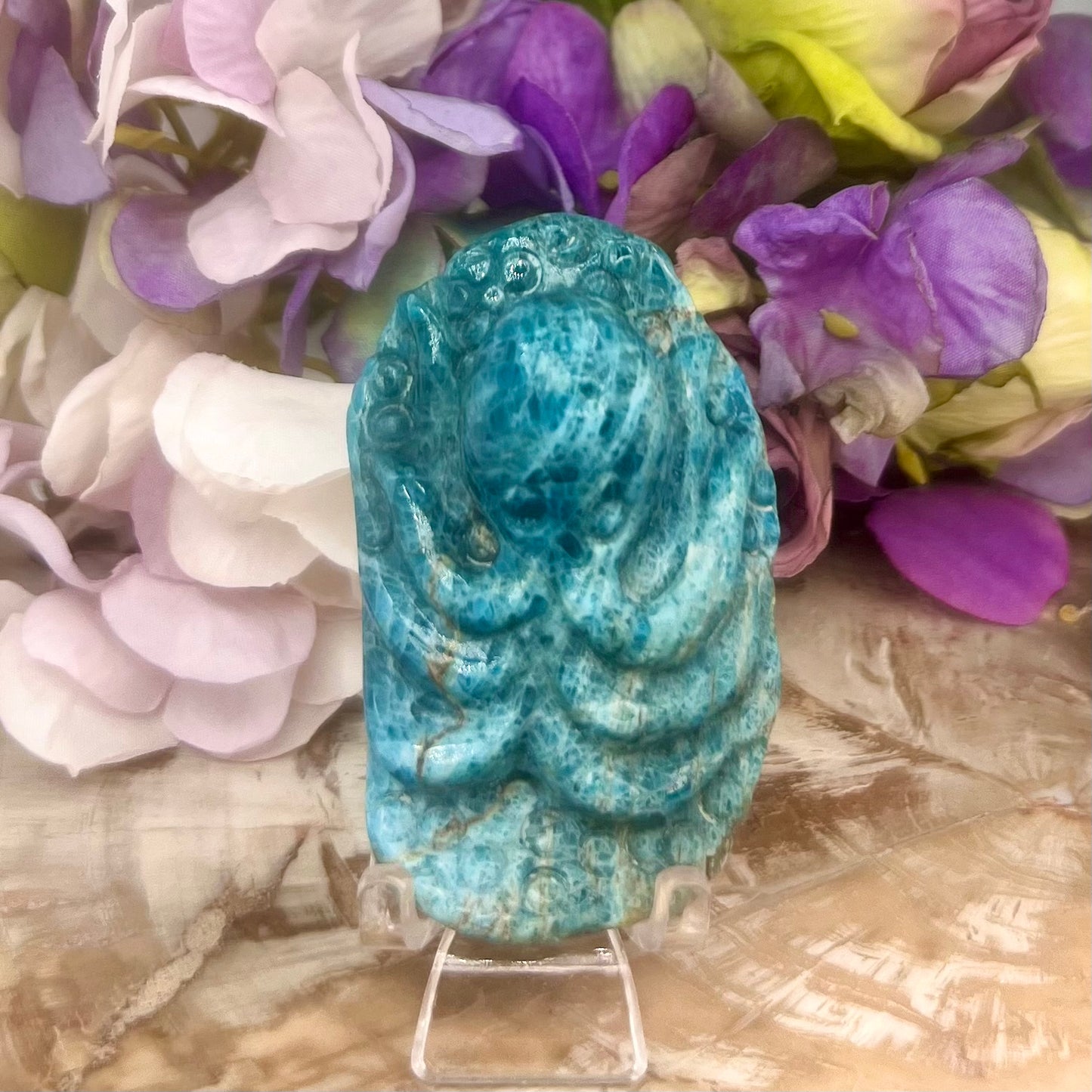 Blue Apatite Octopus Crystal Carving Australian Seller