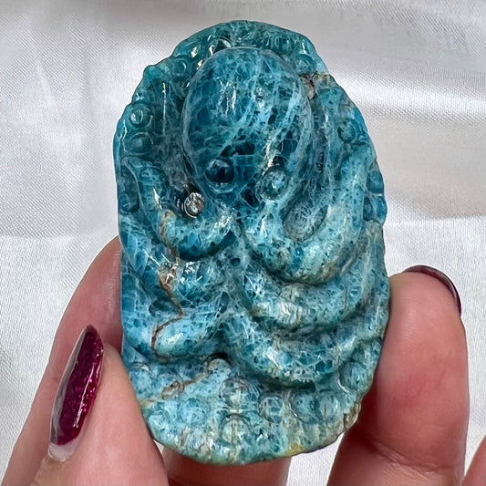 Blue Apatite Octopus Crystal Carving Australian Seller