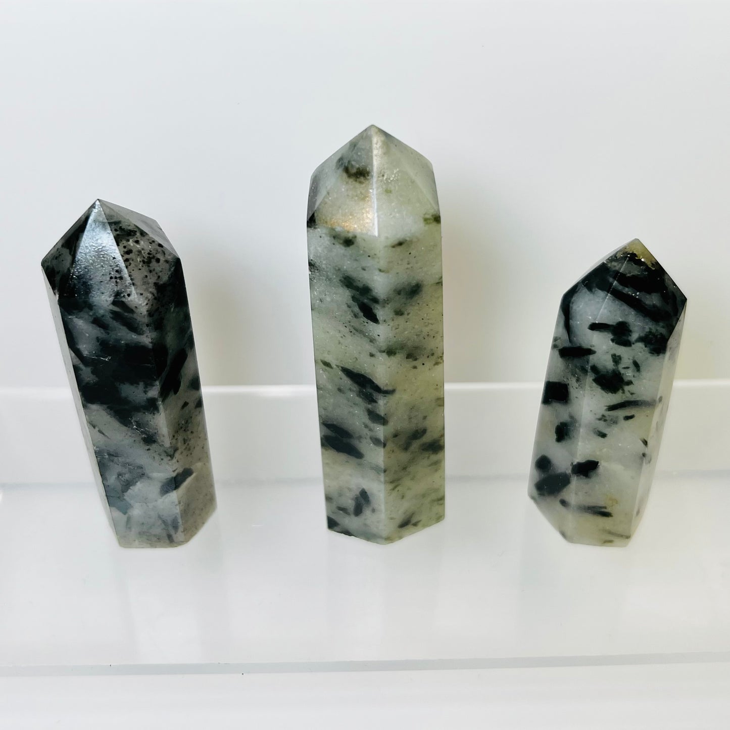 Green Tourmaline in Quartz Points Towers Crystal Generators