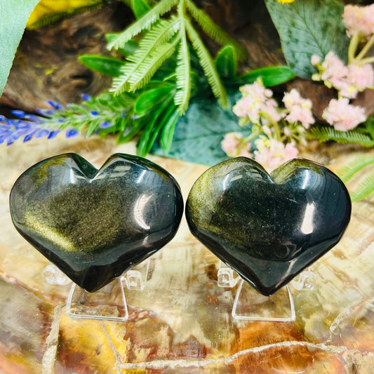 Golden Sheen Obsidian Hearts Crystal Carving