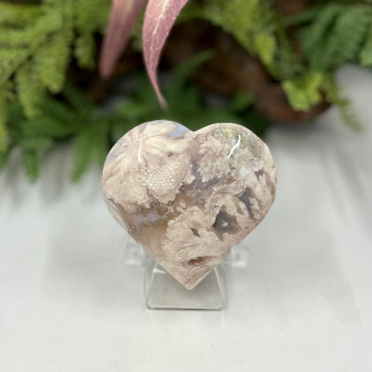 Flower Agate Heart Crystal Carving