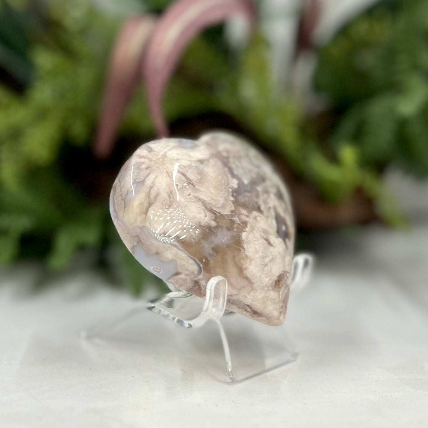 Flower Agate Heart Crystal Carving