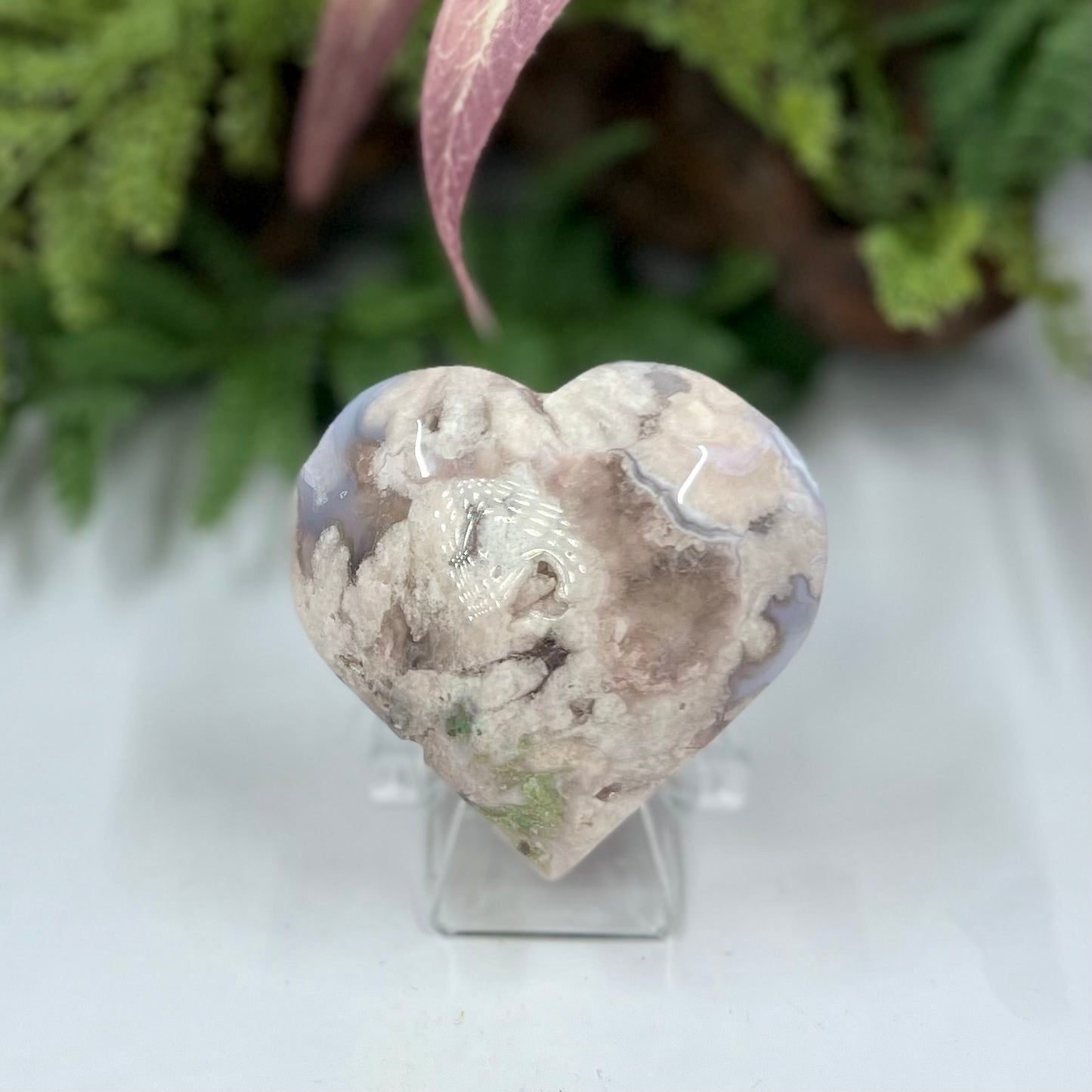 Flower Agate Heart Crystal Carving