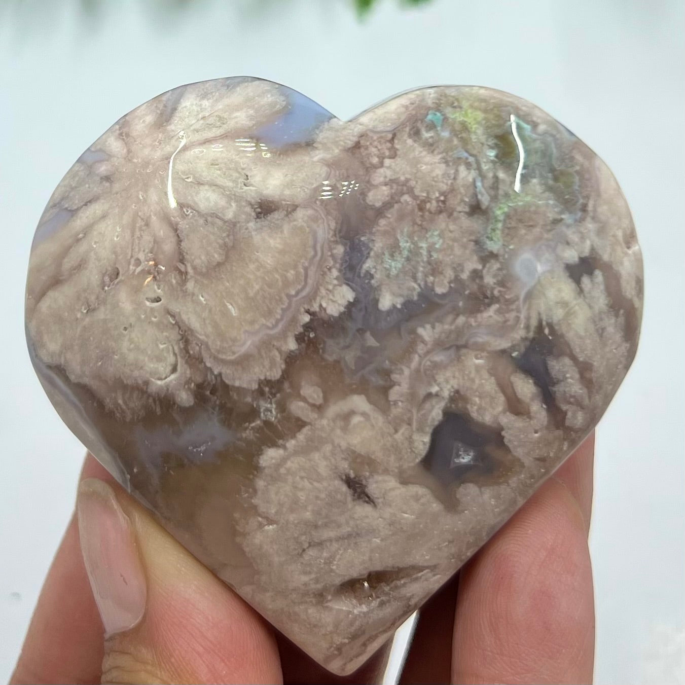 Flower Agate Heart Crystal Carving