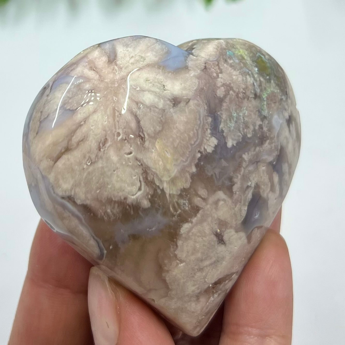 Flower Agate Heart Crystal Carving