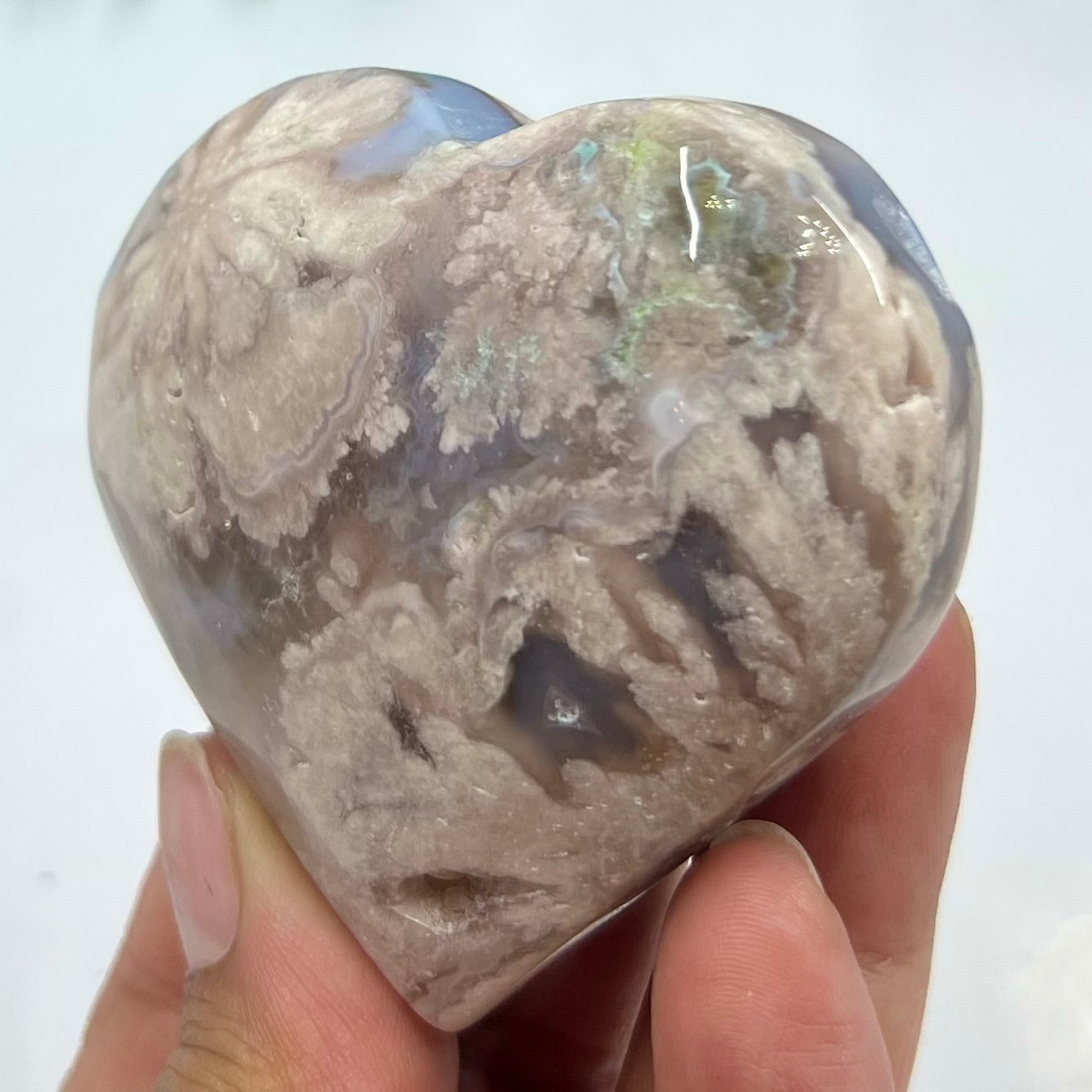 Flower Agate Heart Crystal Carving