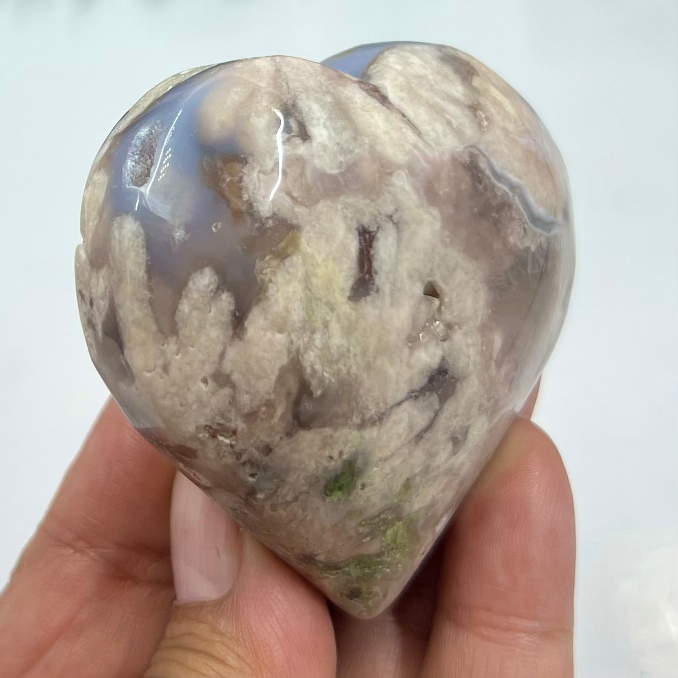 Flower Agate Heart Crystal Carving