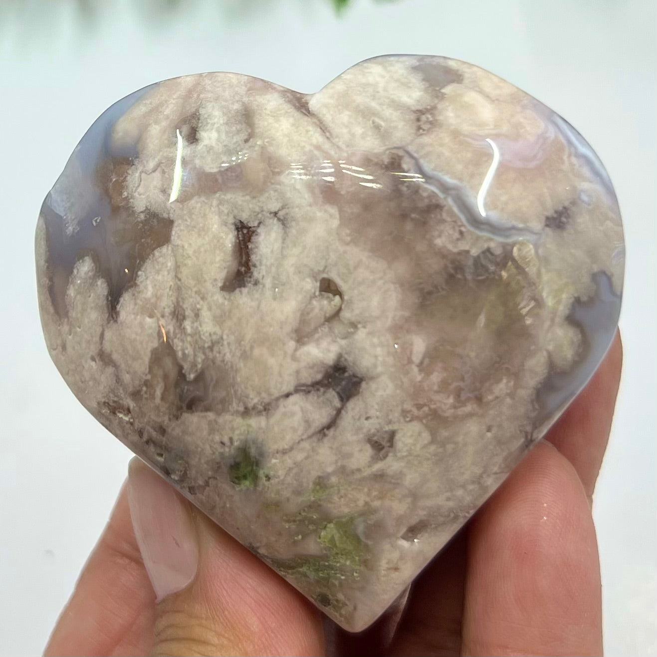 Flower Agate Heart Crystal Carving