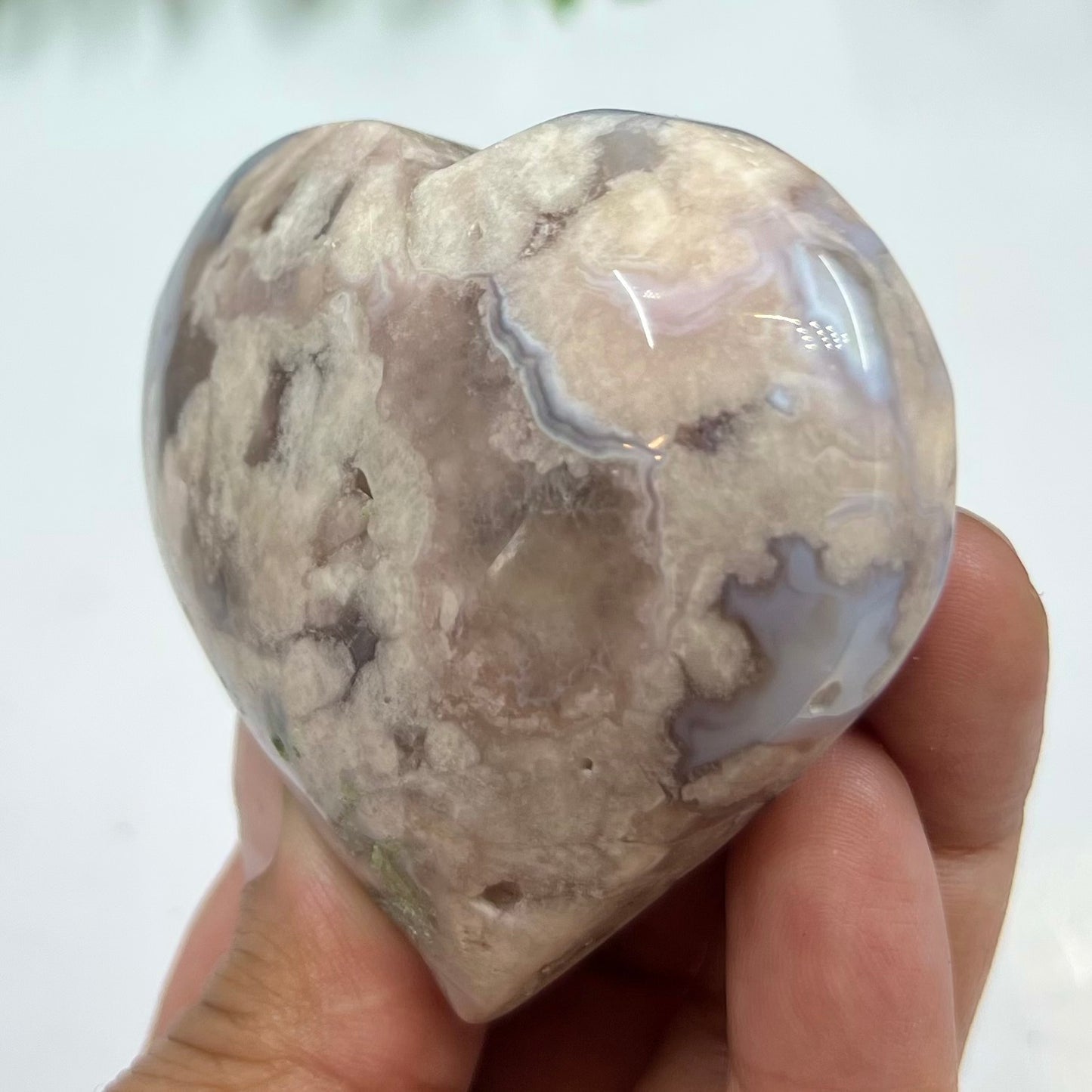 Flower Agate Heart Crystal Carving